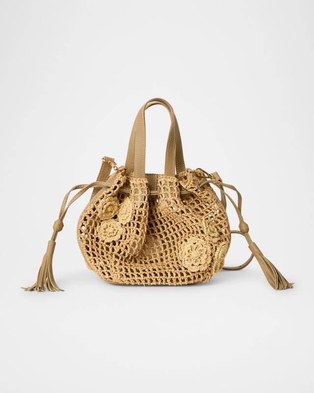 Orion Small Floral Applique Woven Raffia Hobo Bag